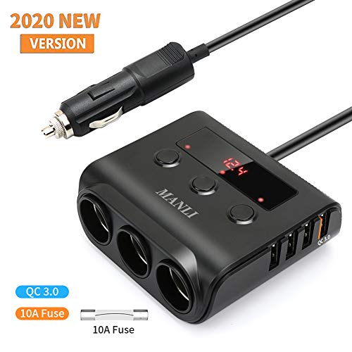 MANLI Sdoppiatore Accendisigari, 12V/24V Adattatore da 3 accendisigari 4 USB