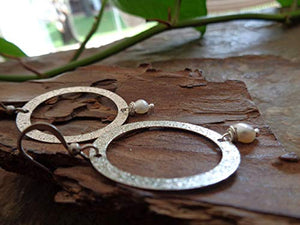 ♥ PERLA D'ACQUA DOLCE IN ANELLO GLITTER ♥ orecchini grandi e leggeri