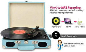 DIGITNOW! Portatile Giradischi a 3 Velocità(33 1/3, 45 e 78 Giri), Stile Blue