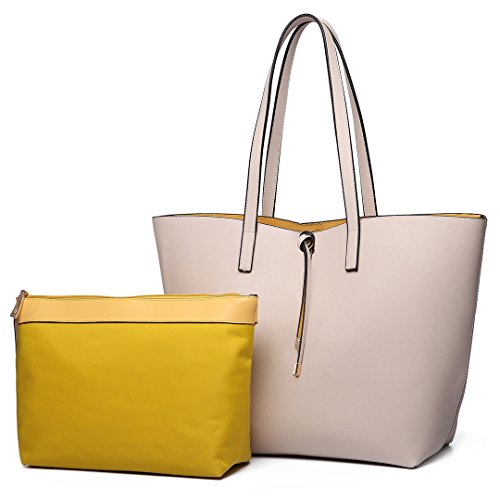 Miss Lulu Borsetta da Donna Grande Ecopelle Borsa a Tracolla Hobo Tote Beige