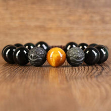Carica l&#39;immagine nel visualizzatore di Gallery, COAI Bracciale Uomo in Ossidiana e Occhio di Tigre Di Marrone
