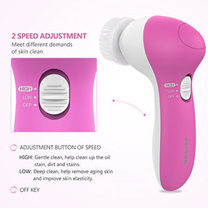 Pixnor [aggiornato] 7 en 1 impermeabile Spazzola Pulizia per Viso Rosa Rossa