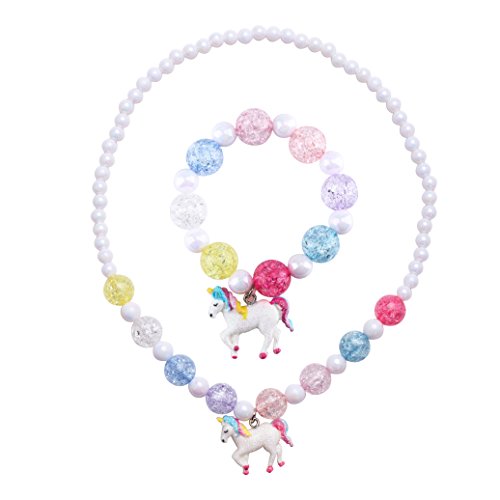Skywisewin Chunky Jewelry Collana con unicorno e bracciale per bambine