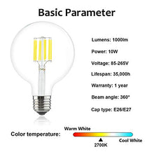 Carica l&#39;immagine nel visualizzatore di Gallery, 10W G125 E27 Edison LED Filamento Vetro 1-Pacco G125, Bianco Caldo - Ilgrandebazar