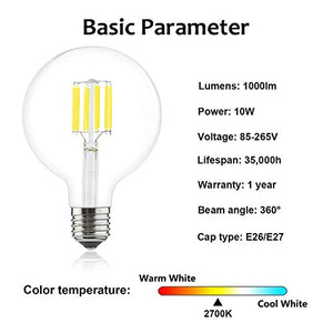 10W G125 E27 Edison LED Filamento Vetro 1-Pacco G125, Bianco Caldo - Ilgrandebazar