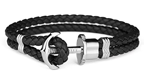 Paul Hewitt PHREP Argento Ancoraggio Cinturino Nero in Pelle - Ilgrandebazar