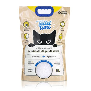 Animal House Toilet Time - Lettiera in Cristalli di Silicio per Gatti - Antistatica e Sicura - Priva di Polvere - Ultra Assorbente - Trattiene gli Odori (Neutro, 5L)