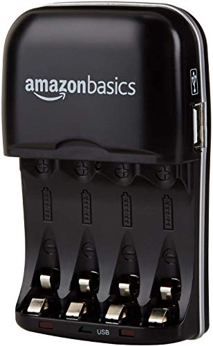 AmazonBasics - Carica batterie con porta USB per Ni-MH AA e AAA