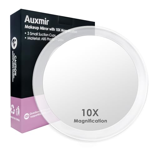 Auxmir Specchio Ingranditore 10X con 3 Ventose, Specchio Trucco 15M, Specchio Cosmetico Adatto per Trucco Precisa, Depilare Sopracciglia, Pinzare, Eliminare Punti Neri, Ideale per Casa e Viaggio