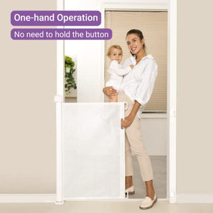 Momcozy Cancelletto per Bambini e Animali Estensibile (0-140 cm), Cancelletto di Sicurezza Retraibile per Porte e Scale, Rilocabile, per Scale e Corridoi, per Uso Interni ed Esterni, Bianco