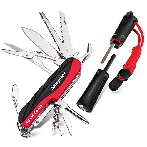 Coltello Svizzero e Pietra Focaia Set Morpilot 15 in 1 Multiuso e 5...