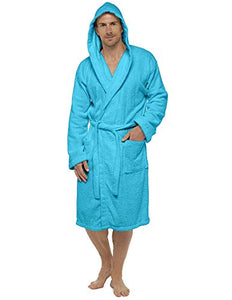 CityComfort Accappatoi da Uomo in Spugna 100% L-XL, Blu Acqua Incappucciato - Ilgrandebazar