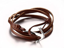 Carica l&#39;immagine nel visualizzatore di Gallery, Vnox Bracciale unisex in acciaio inossidabile e pelle marrone, con àncora, a... - Ilgrandebazar
