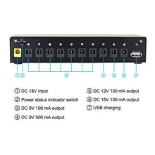 Carica l'immagine nel visualizzatore di Gallery, Alimentatore di rete a pedale, fonte di alimentazione, 10 uscite isolate per chitarra da 9 V/12 V/18 V, effetto bassi, tastiera, porta USB integrata per telefono, con alimentatore di rete DC 18 V/1 A