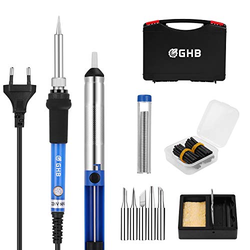GHB Saldatore 60W 10-in-1 Kit di Saldatura con Valigetta per Trasporto, 5... - Ilgrandebazar