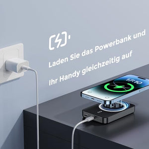NOHON Wireless Power Bank Magnetico 10000mAh: Caricabatterie Portatile Powerbank | Batteria Esterna con PD 20W USB-C Ricarica | Compatibile con iPhone 15 14 13 12 Mini Pro Pro Max | Nero