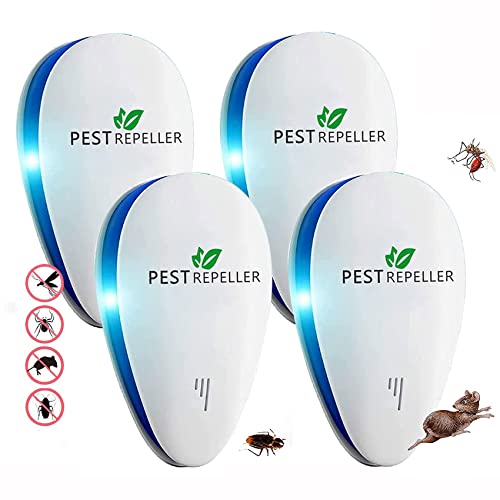 Ultrasuoni per Topi,Repellente Ultrasuoni Anti Zanzare Ultrasuoni Interno Dispositivo Anti Topi, Insetti, Zanzare, Scarafaggi, Ratti, Formiche, Ragni 4 Pack
