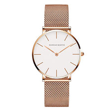 Carica l&#39;immagine nel visualizzatore di Gallery, Hannah Martin Orologio da Polso Donna Quadrante Bianco，cinturino Oro Rosa - Ilgrandebazar