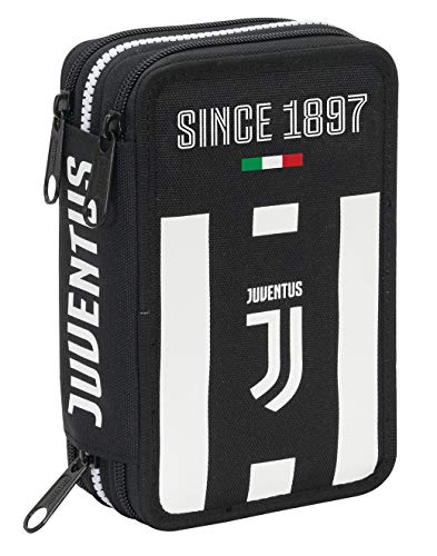 Astuccio 3 Zip Juventus Coaches, Bianco & Nero, Con materiale scolastico: 18...