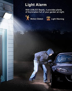 Luce Solare Led Esterno con Sensore di Movimento [228LED/3Modes] Luci Solari da Esterno con Telecomando, IP65 Impermeabile LED Lampade Solari da Esterni con Estensore da 5M Giardino Garage [1 Pezzi ]