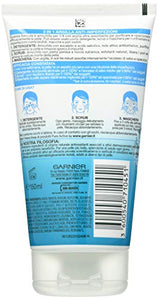 Garnier Skin Active Pure Active 3in1 Argilla, Pelli Miste - Con Imperfezioni Detergente + Scrub + Maschera, 150 ml