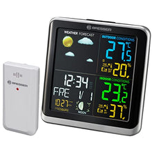 Carica l'immagine nel visualizzatore di Gallery, Bresser ClimaTemp TB 7007201 Stazione meteo wireless con sensore da esterno, stazione meteo con display a cristalli liquidi a cristalli liquidi LCD a colori e due sveglie, nero grigio