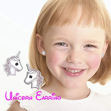 Carica l&#39;immagine nel visualizzatore di Gallery, Orecchini unicorno per ragazze, Rosa Argento 925 a bottone...