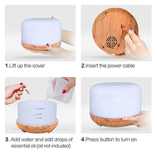 Carica l'immagine nel visualizzatore di Gallery, Diffusore con 6 * 10 ml di Olio Essenziale Puro, e Aromi da 450 ml , Umidificatore Diffusore per Aromaterapia con Modalità Nebbia Regolabile e LED a 7 Colori