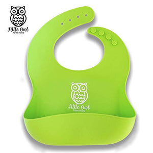 ❤️ Little Owl Bavaglini Silicone Impermeabili con Tasca Celeste/Verde