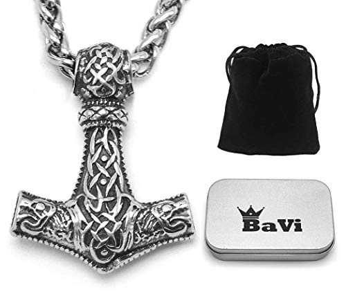 BaviPower Mjolnir - Collana con ciondolo a forma di martello Thor, con... - Ilgrandebazar