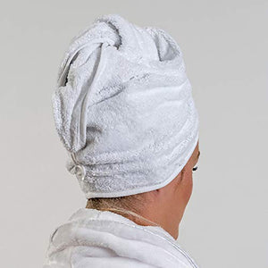aztex Asciugamano Turbante per Capelli Chiusura ad Anello 64_x_23_cm, Bianca - Ilgrandebazar