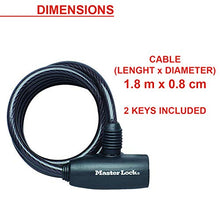 Carica l&#39;immagine nel visualizzatore di Gallery, Master Lock 8126EURDPRO Lucchetto Bici, Chiave, 1.8 m Cavo, Esterno, Nero