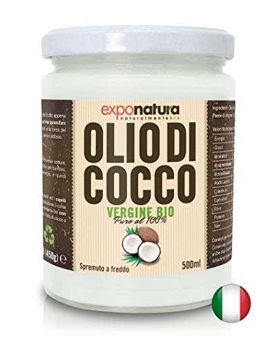 Olio di Cocco Biologico Premium 500ml - Puro al 100% - Crudo e Spremuto a...