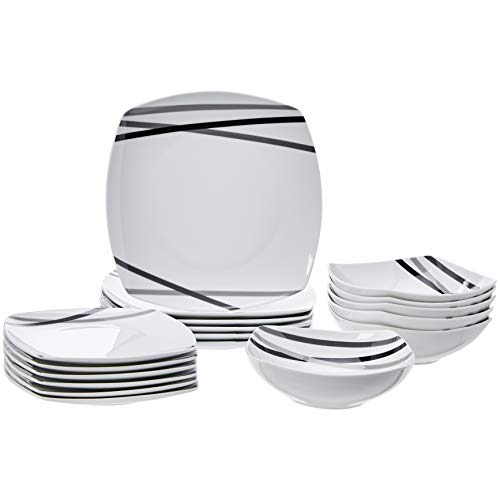 AmazonBasics - Servizio di piatti per 6 persone, 18 pezzi, Raggi Moderni - Ilgrandebazar