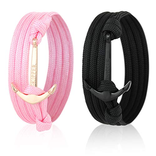 Skipper 7664 - Set di 2 braccialetti con ancora in acciaio INOX, per lui e...