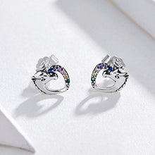Carica l&#39;immagine nel visualizzatore di Gallery, CNNIK Orecchini a forma di cuore unicorno in argento 925 per le donna...