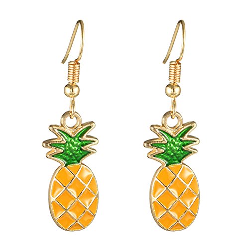 Placcato oro 18 K Sweet Fruit Green Leaf giallo ananas fascino donne ragazze...