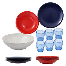Carica l'immagine nel visualizzatore di Gallery, Cartaffini - Set Camping Blu/Rosso da 20 Pezzi: 1 insalatiera, 6 Piatti...