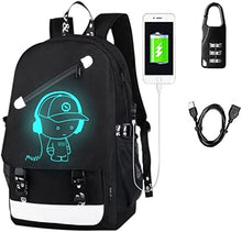Carica l'immagine nel visualizzatore di Gallery, Hjkiopc Zaino per la scuola,con porta di ricarica USB,con serratura,luminoso,per computer portatile,borsa a tracolla in tela per ragazze,ragazzi,adolescenti, zaino all'aperto(Nero)