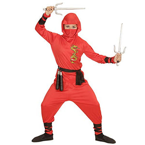 WIDMANN Red Dragon Ninja Casacca Con Cappuccio Pantaloni Cintura 140 cm - Ilgrandebazar