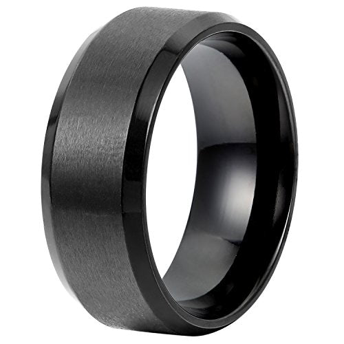 Flongo 8mm Anello Acciaio Inossidabile Lucidato, Uomo Rotondo Nero - Ilgrandebazar