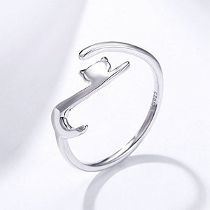 Anello in argento sterling 925 di Qings, Regolabile Aperto Gatto Stile... - Ilgrandebazar