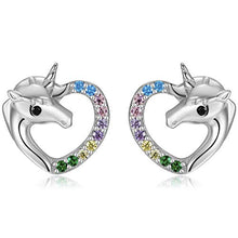 Carica l&#39;immagine nel visualizzatore di Gallery, Qings Orecchini Unicorno Arcobaleno, 925 Sterline Argento Orecchini...