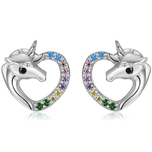 Qings Orecchini Unicorno Arcobaleno, 925 Sterline Argento Orecchini...