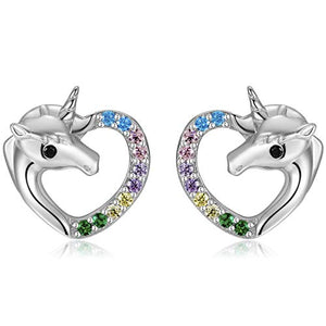 Qings Orecchini Unicorno Arcobaleno, 925 Sterline Argento Orecchini...