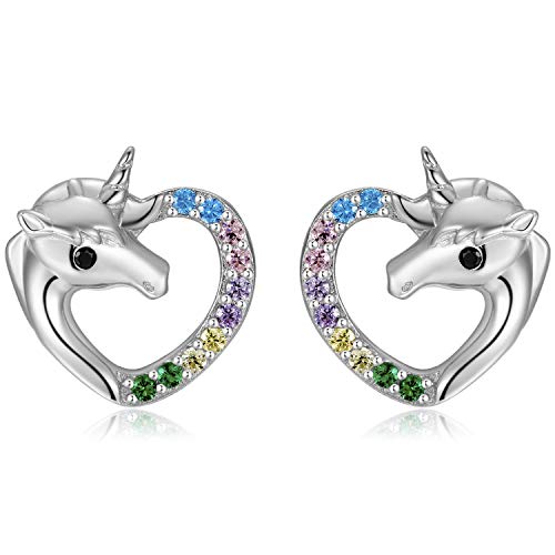 Qings Orecchini Unicorno Arcobaleno, 925 Sterline Argento Orecchini...