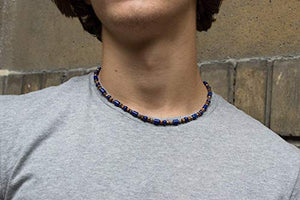 Collana di lapislazzuli, con perline legno e perle rame per uomini e... - Ilgrandebazar
