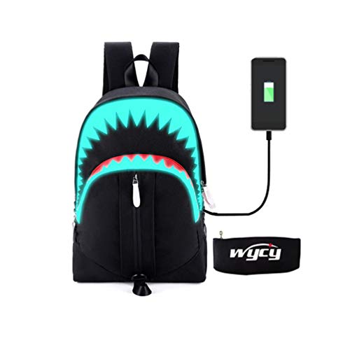 WYCY Zaino luminoso Borsa da scuola Shark grande volume 36L con porta Squalo
