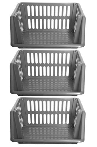 3 cesti impilabili grandi per verdure in plastica da 35 cm. Colore Silver - Ilgrandebazar