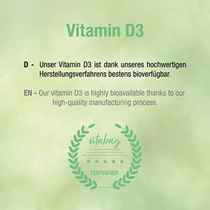 Vitabay Vitamina D3 10.000 UI 365 porzioni, Dosaggio Alto, Dose Giornaliera 1000 UI al Giorno (Ogni 10 Giorni), Una Compressa di Vitamina D Ogni 10 Giorni